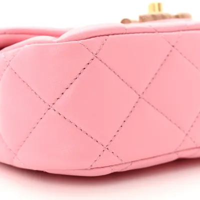 Chanel Wenge Wood Square Mini Pink Quilted Lambskin Leather Aged Gold Hardware