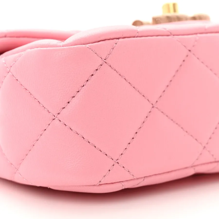 Chanel Wenge Wood Square Mini Pink Quilted Lambskin Leather Aged Gold Hardware