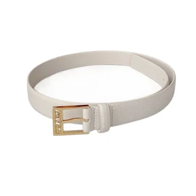 Prada Women' s Square Buckle Belt In Brown/Black/White Calfskin With Gold Hardware 25mm