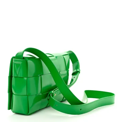 Bottega Veneta Maxi Intrecciato Cassette Crossbody Bag Parakeet Patent Leather