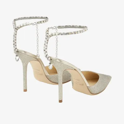 JIMMY CHOO Crystal trim ice white gold particles flash powder heels