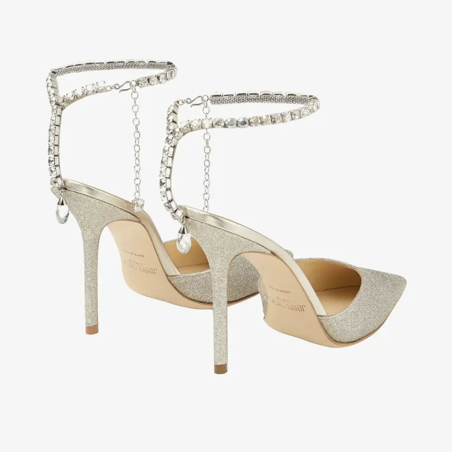 JIMMY CHOO Crystal trim ice white gold particles flash powder heels