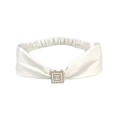 Chanel Women's Elastic Belt In Black/White Calfskin With Gold/Silver Hardware 50mm