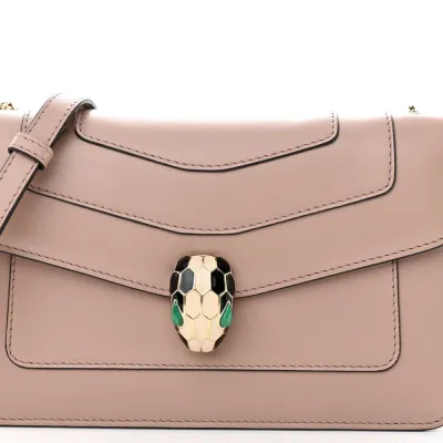 Bvlgari Mini Serpenti Forever Crossbody Bag Beige Calfskin Leather Gold Hardware