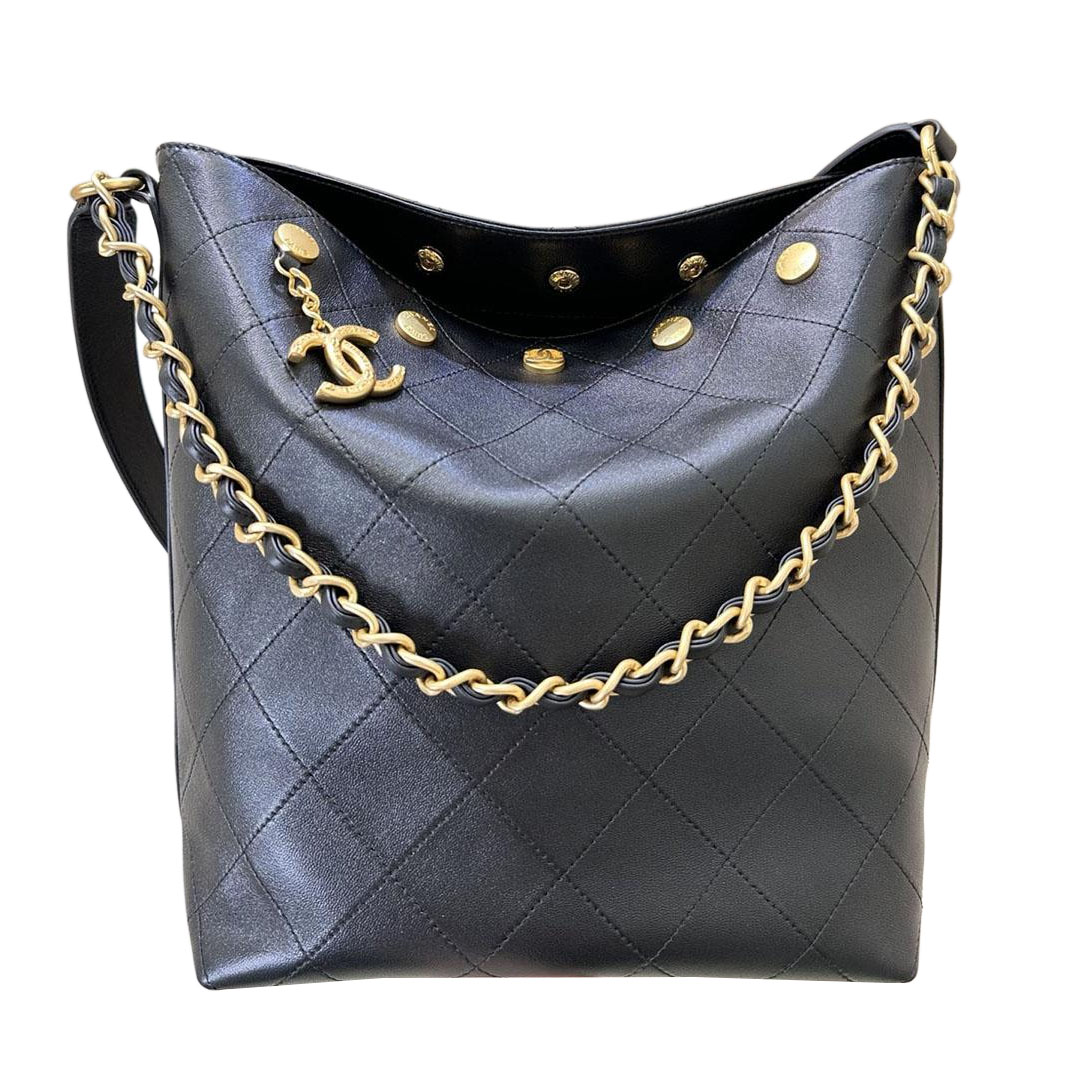 Chanel Black Willow Bucket Tote Bags Bolsa de Ombro em Couro de Cordeiro Acolchoado