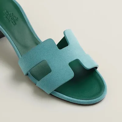 HERMES Oasis Slippers Green High-heeled slippers Blue High Heels Sandal