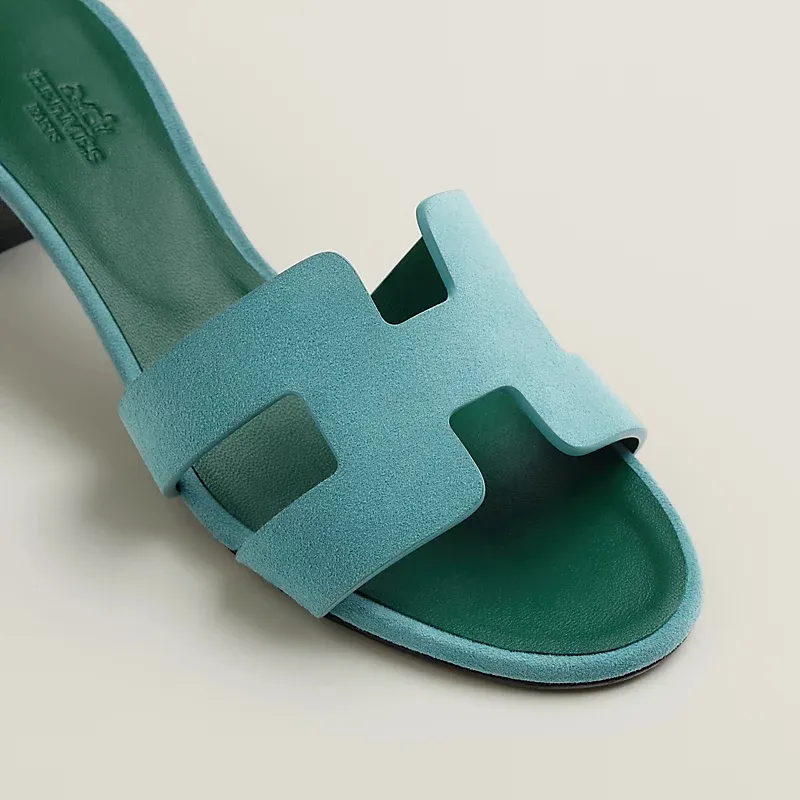 HERMES Oasis Slippers Green High-heeled slippers Blue High Heels Sandal
