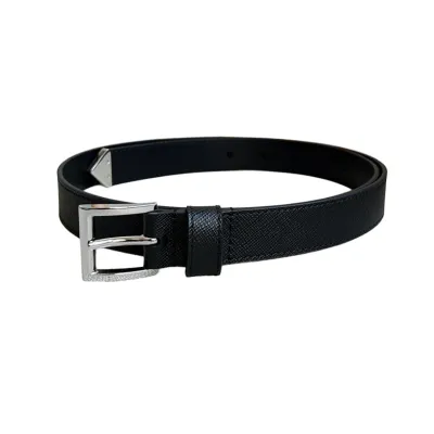 Prada Women' s Square Buckle Belt In Brown/Black Calfskin With Gold/Silver Hardware 25mm