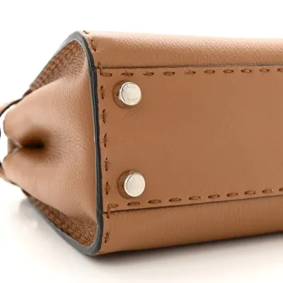 Fendi Mini Peekaboo Iconic Satchel Mou/Milk Bi-Color Cuoio Romano Selleria Leather Silver Hardware