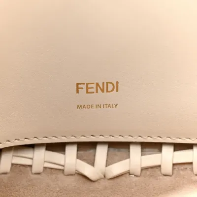 Fendi Ceylon Woven Baguette White Ice King Vitello Leather Gold Hardware