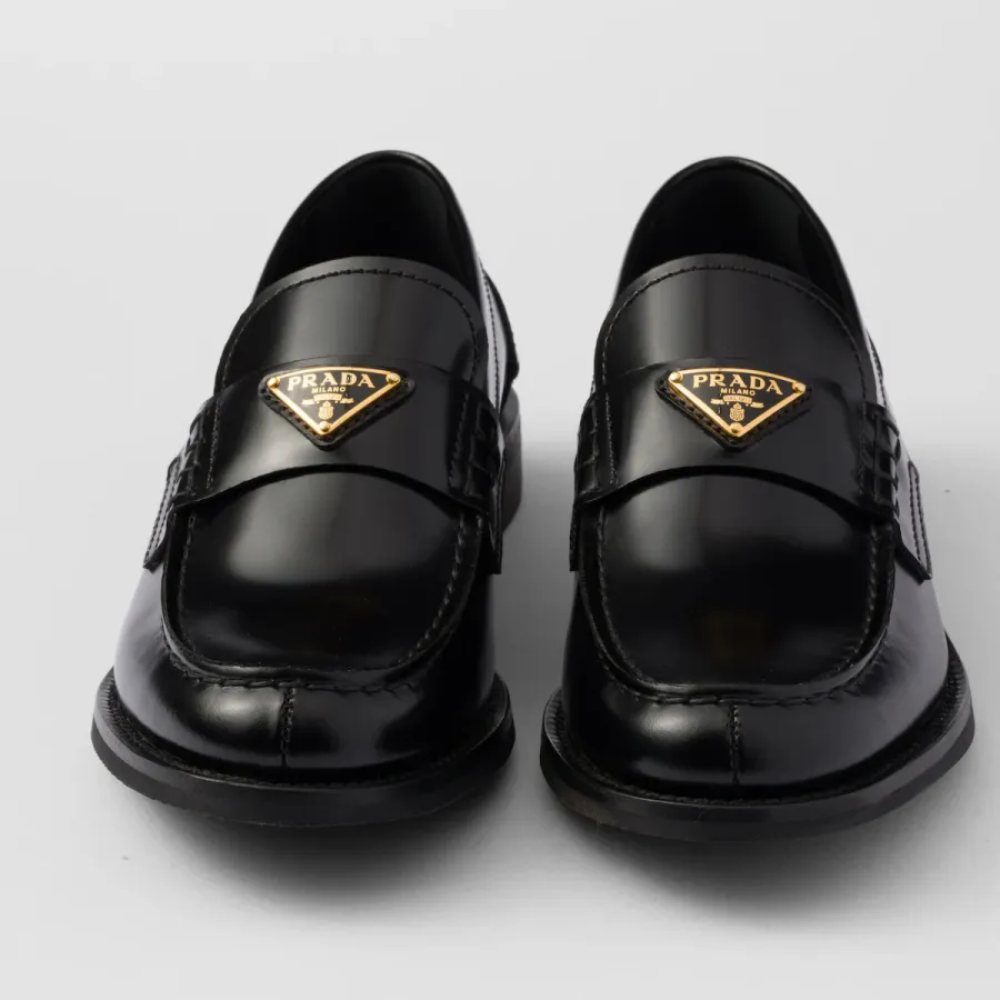PRADA Black shiny leather loafers