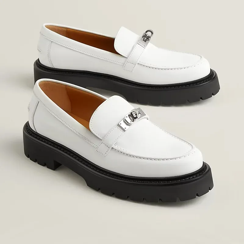 HERMES Icone White Loafers