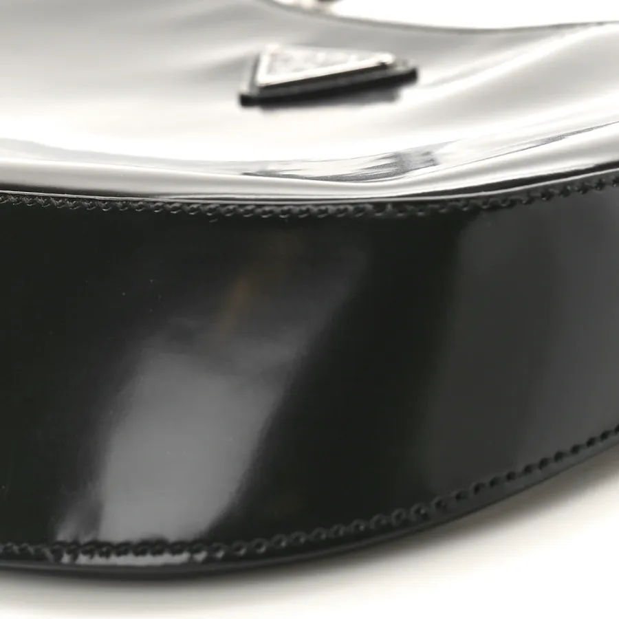 Prada Medium Cleo Shoulder Bag Black Spazzolato Leather Silver Hardware