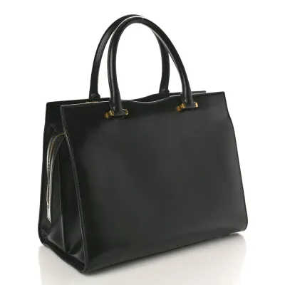 Saint Laurent Medium Uptown Tote Black Shiny Calfskin Leather Gold Hardware