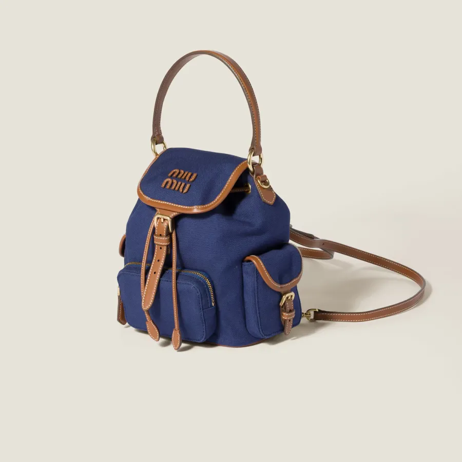 Miu Miu Blue Canvas and Leather Backpacks