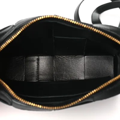 Bottega Veneta Mini Intreccio Cassette Phone Pouch Crossbody Bag Black Lambskin Leather