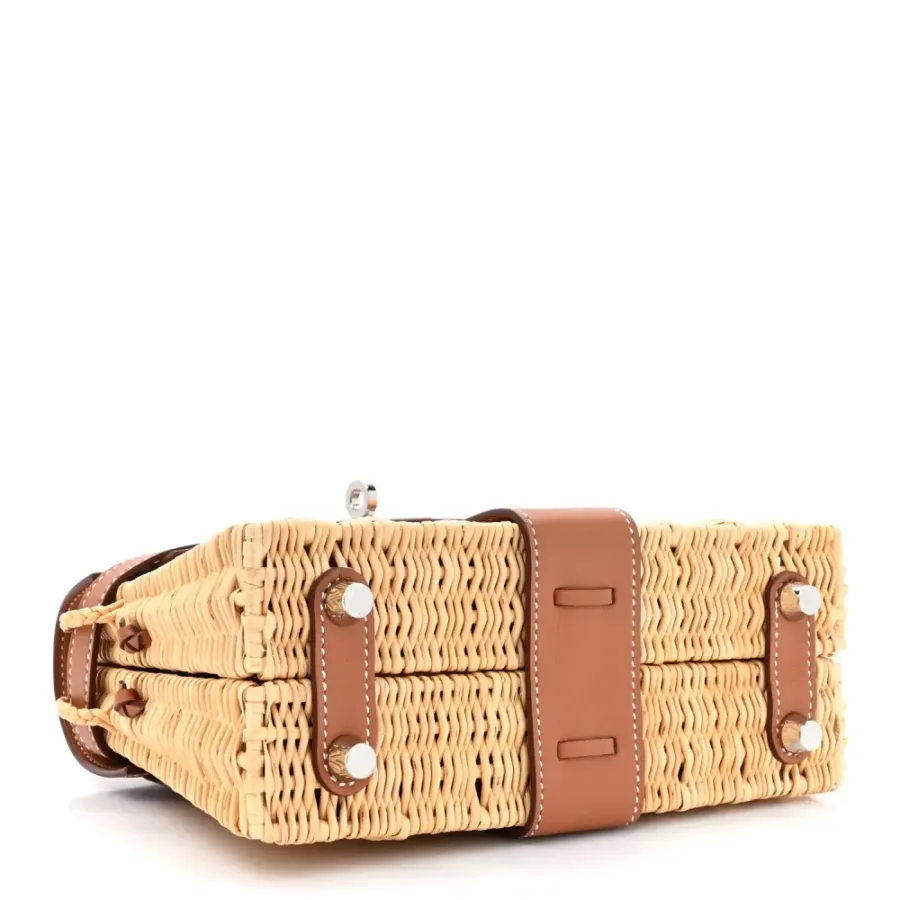 Hermès Picnic Mini Kelly 20 Naturel/Brown Wicker & Swift Leather Palladium Silver Hardware