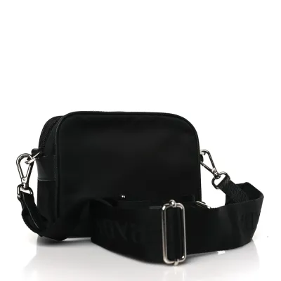 Prada Medium Brique Crossbody Messenger Bag Black Tessuto & Saffiano Leather Silver Hardware
