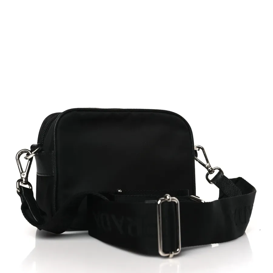 Prada Medium Brique Crossbody Messenger Bag Black Tessuto & Saffiano Leather Silver Hardware
