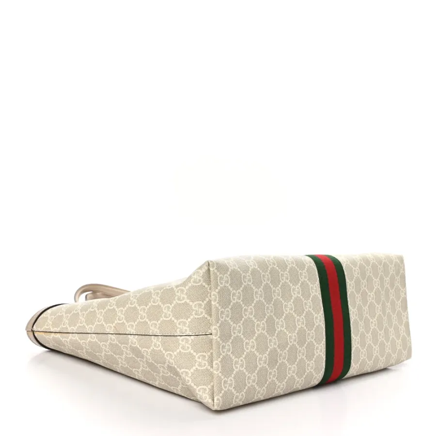 Gucci Medium Ophidia Shopping Tote Beige / Mystic White / Oatmeal GG Supreme Monogram Coated Canvas & Textured Dollar Calfskin Leather Gold Hardware
