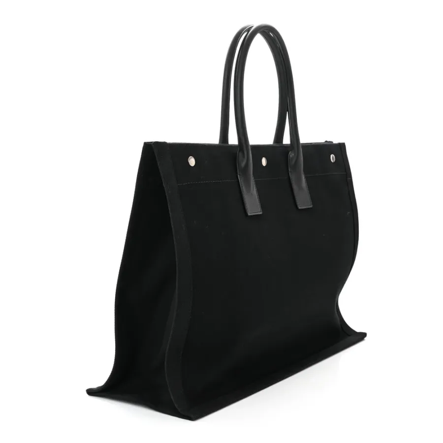 Saint Laurent Large Rive Gauche Tote Black Linen & Calfskin Leather