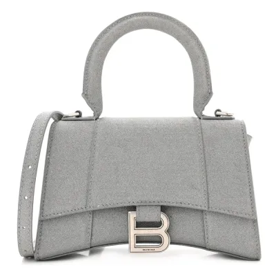 Balenciaga XS Hourglass Top Handle Bag Silver Sparkling Fabric Silver Hardware
