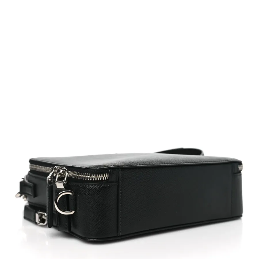 Prada Medium Travel Brique Crossbody Bag Black Saffiano Leather Silver Hardware