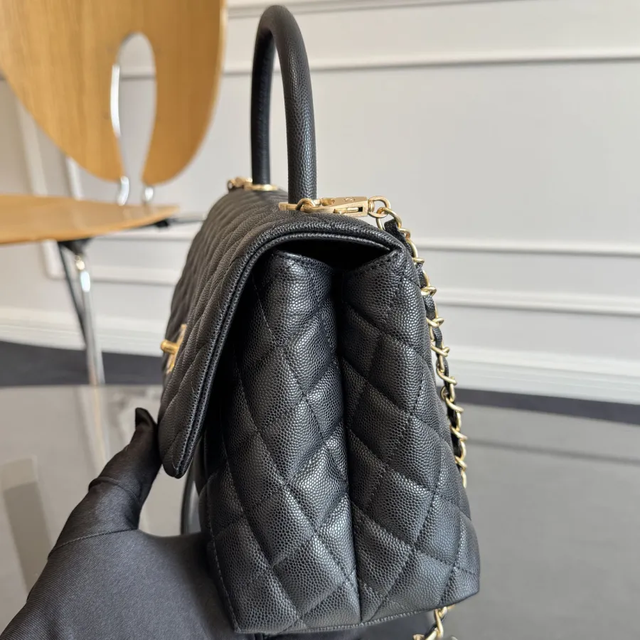 Chanel Coco Handle Black 29cm Quilted Caviar Leather Crossbody Bags Top-Handle Bags