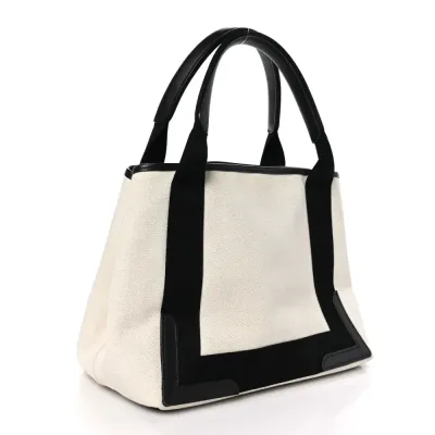 Balenciaga Small Navy Cabas Natural/Black Cotton Canvas