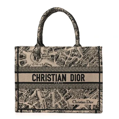 Dior Medium Plan De Paris Book Tote Beige/Black Embroidered Canvas