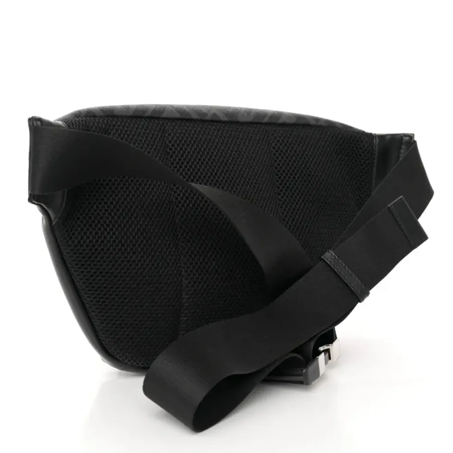 Fendi Century Logo FF 1974 Diagonal Belt Bag Black/Sunflower Glazed Fabric & Liberty Vitello Leather Silver Hardware