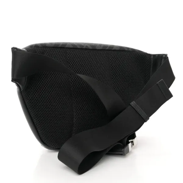 Fendi Century Logo FF 1974 Diagonal Belt Bag Black/Sunflower Glazed Fabric & Liberty Vitello Leather Silver Hardware - Image 3