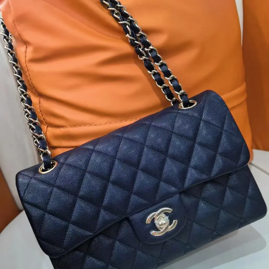 Chanel Double Flap Jumbo Blue Quilted Caviar Leather Gold Hardware photo review