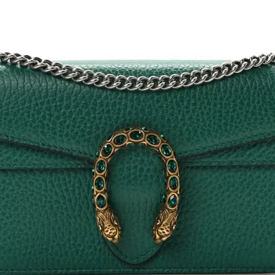 Gucci Mini Super Dionysus Shoulder Bag Emerald Dollar Calfskin Leather & Crystal Mixed Metal Hardware