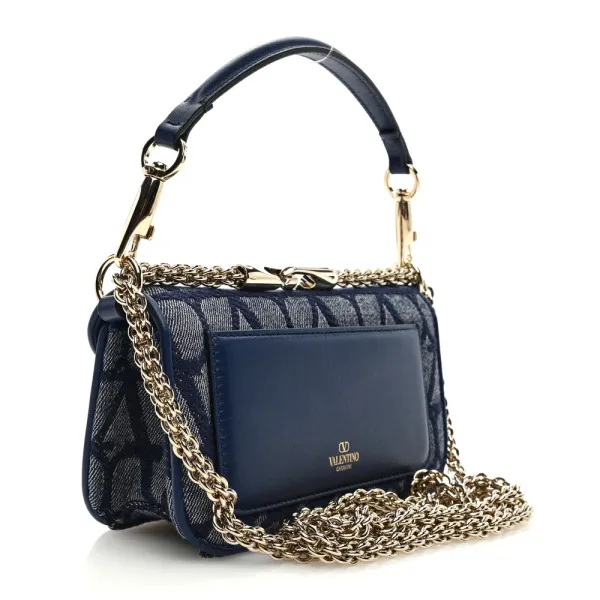 Valentino Garavani Small Locò Shoulder Bag Melange Denim/Worker Toile Iconographe Cotton VLogo Gold Hardware - Image 2