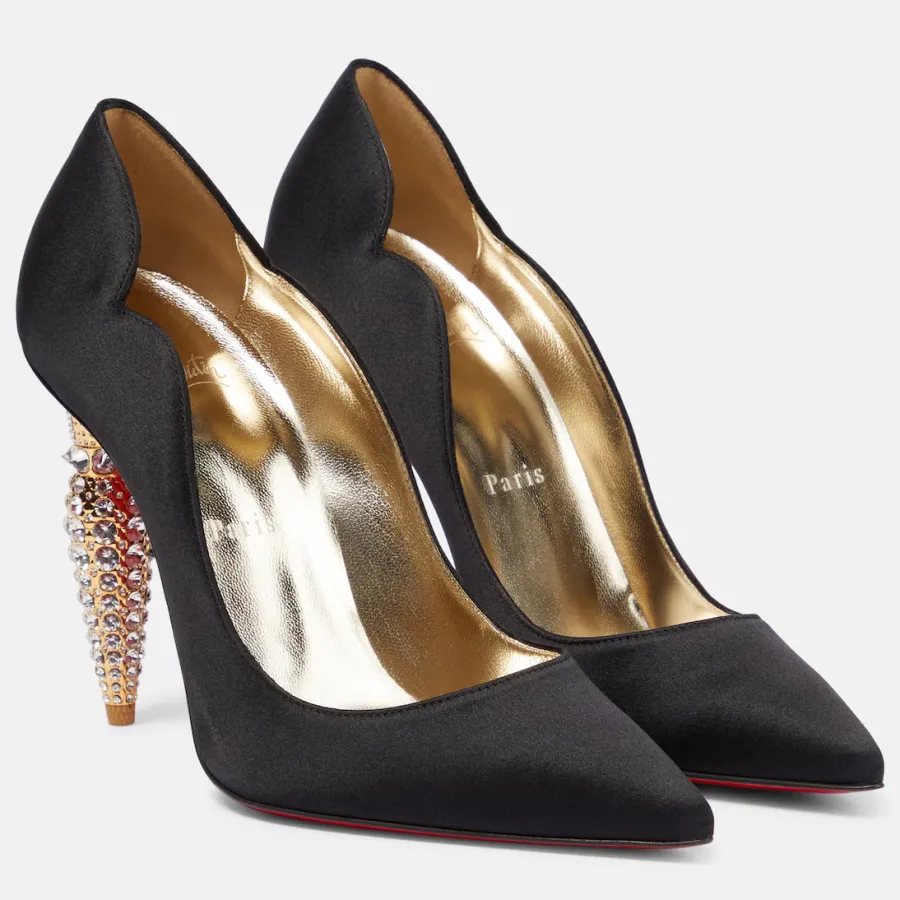 Christian Louboutin Black heels with crystal embellished heel of shoe