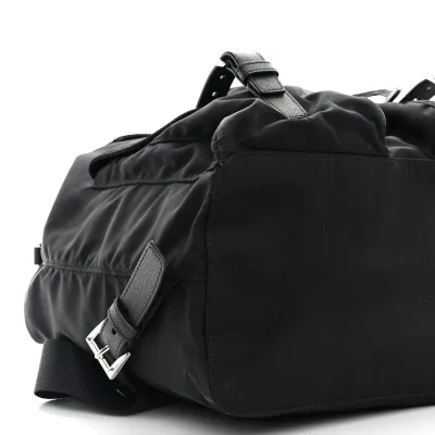 Prada Medium Backpack Black Re-Nylon & Saffiano Leather Silver Hardware