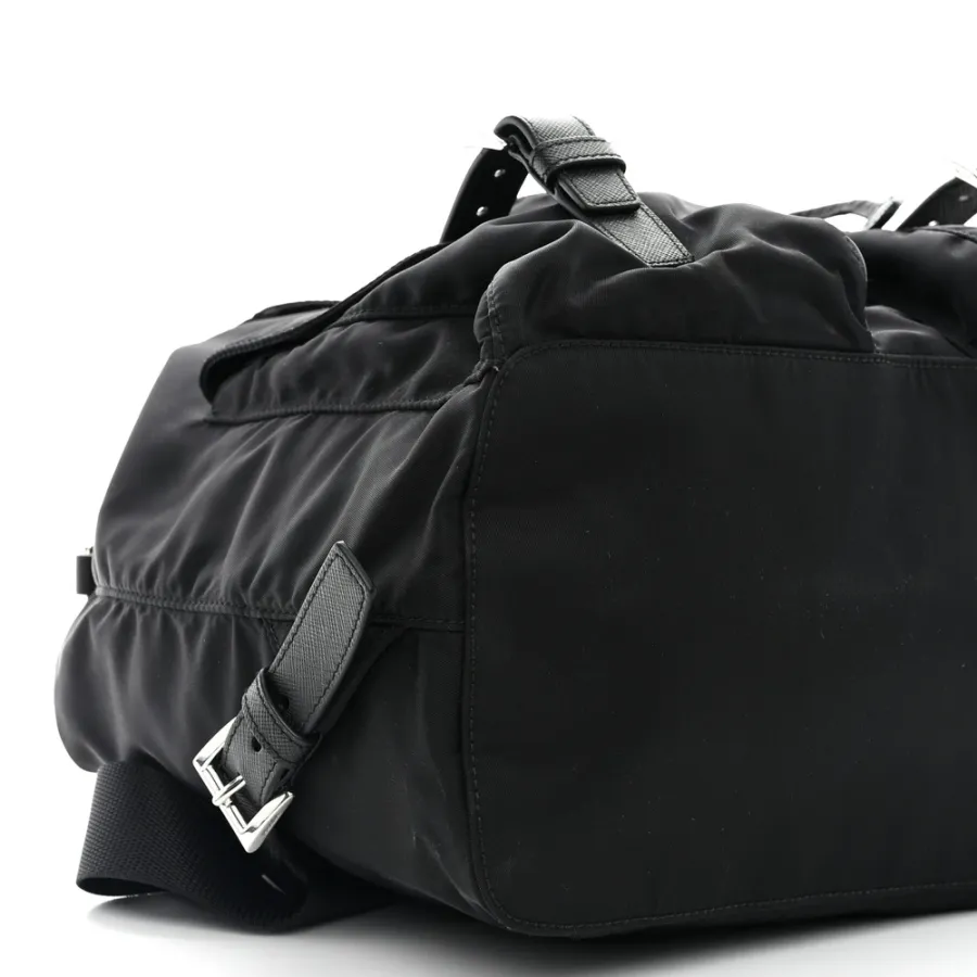 Prada Medium Backpack Black Re-Nylon & Saffiano Leather Silver Hardware