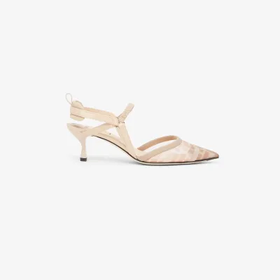 FENDI Pink FF mesh medium high heel sandals