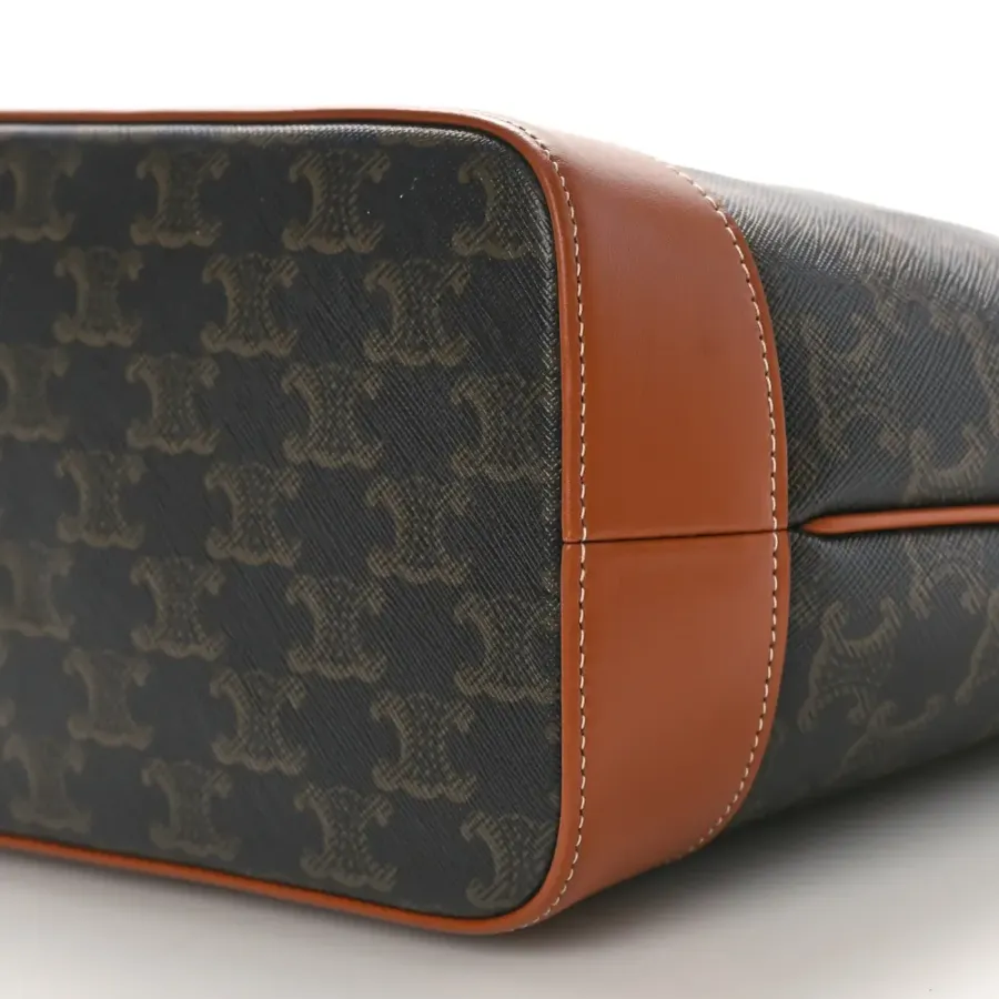 Celine Small Cabas Bag Tan Triomphe Canvas & Calfskin Leather Gold Hardware