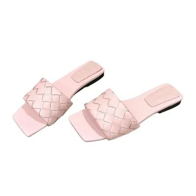 Bottega Veneta Parco Mule In Blue/Pink Intrecciato Leather Flat Mule Sandal