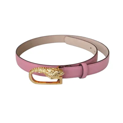 Gucci Women's G Buckle Belt In Pink/Red/Black Calfskin With Gold Hardware 25mm