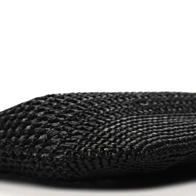 Prada Large Effect Logo Embroidered Shopping Crochet Tote Bag Black Yarn Raffia