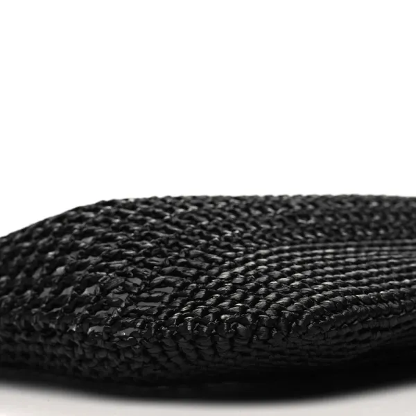 Prada Large Effect Logo Embroidered Shopping Crochet Tote Bag Black Yarn Raffia - Image 4