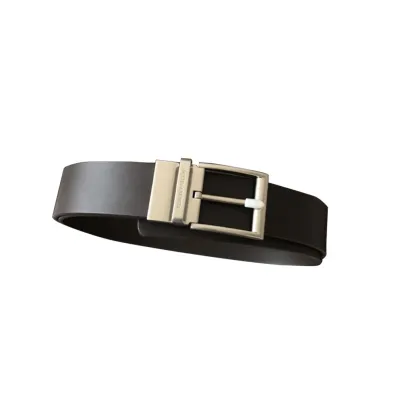 Bottega Veneta Men's  Square Buckle Belt In Coffee/Black Calfskin With Silver Hardware 35mm