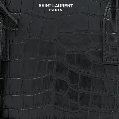 Saint Laurent Small Sac De Jour Black Embossed Calfskin & Crocodile Leather Silver Hardware