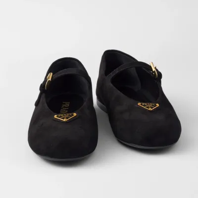 PRADA Surface of wool Flat Shoes black Ballet Shoes