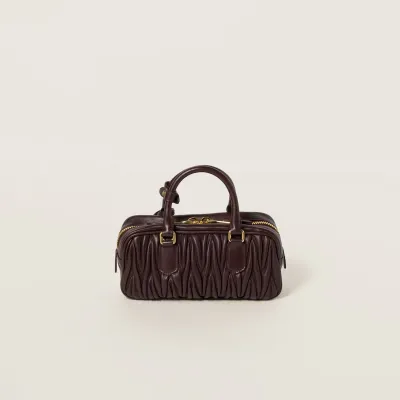 Miu Miu Arcadie matelassé Quilted Lambskin Leather Deep Brown Top-Handle Bags