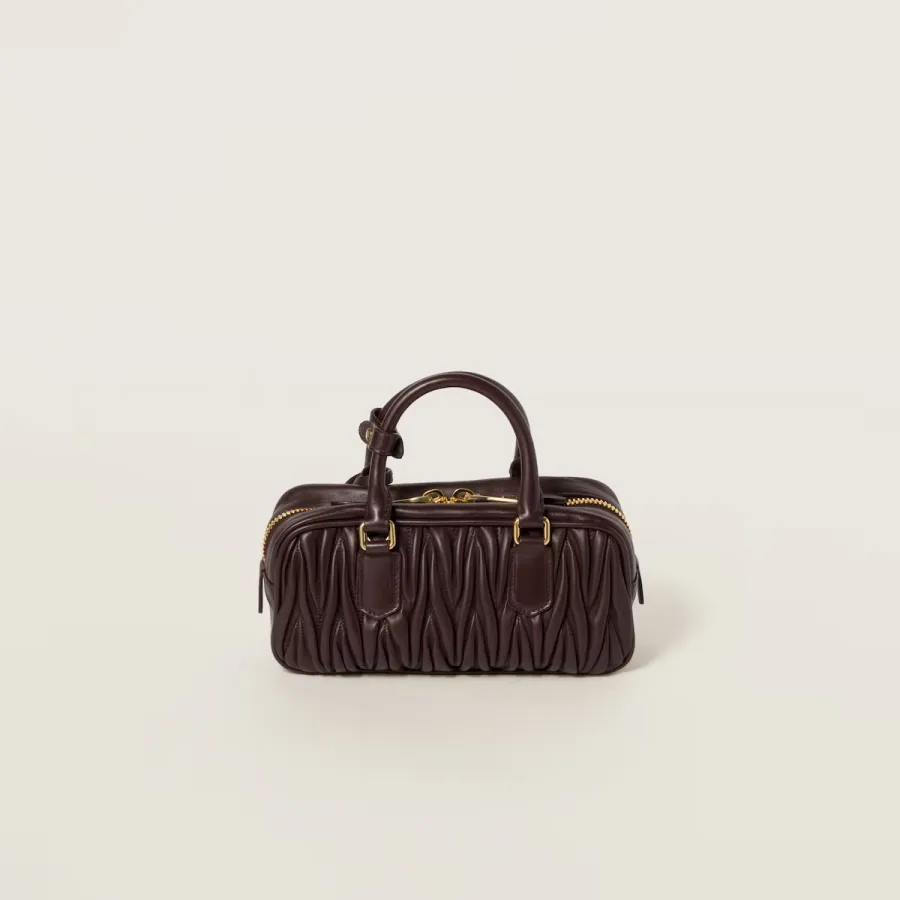 Miu Miu Arcadie matelassé Quilted Lambskin Leather Deep Brown Top-Handle Bags