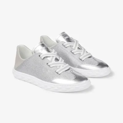 JIMMY CHOO Silver sparkly leather sneakers